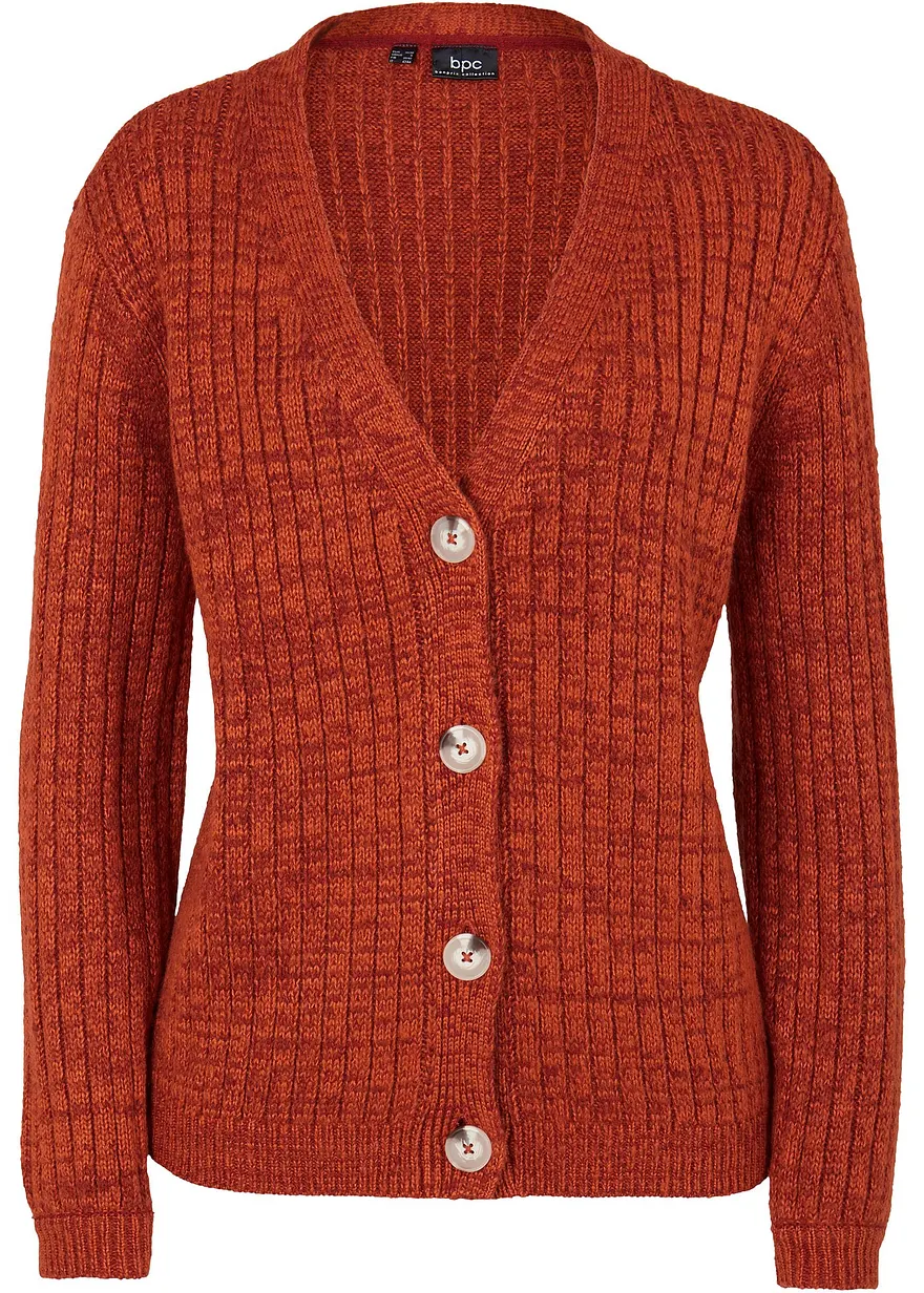 Grobe Strickjacke mit recycelter Baumwolle in braun von vorne - bonprix