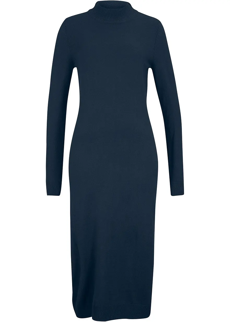 Strickkleid mit Stehkragen in blau von vorne - bonprix