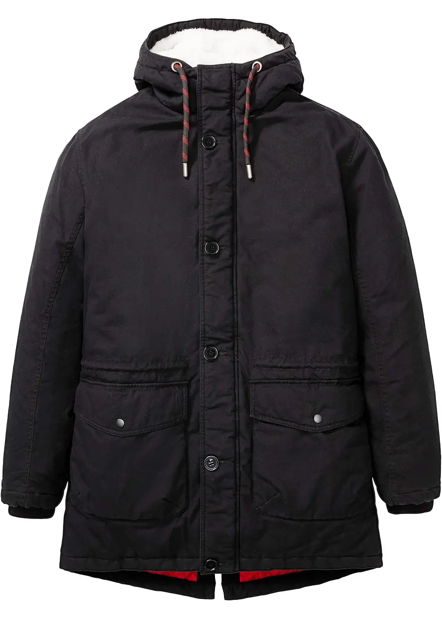 Winter-Parka mit Teddyfutter in schwarz von vorne - bonprix