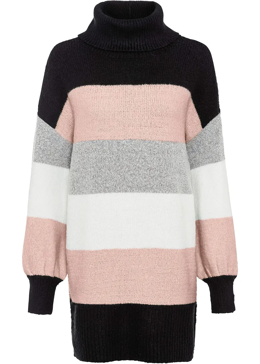 Gestreifter Long-Pullover in schwarz von vorne - bonprix