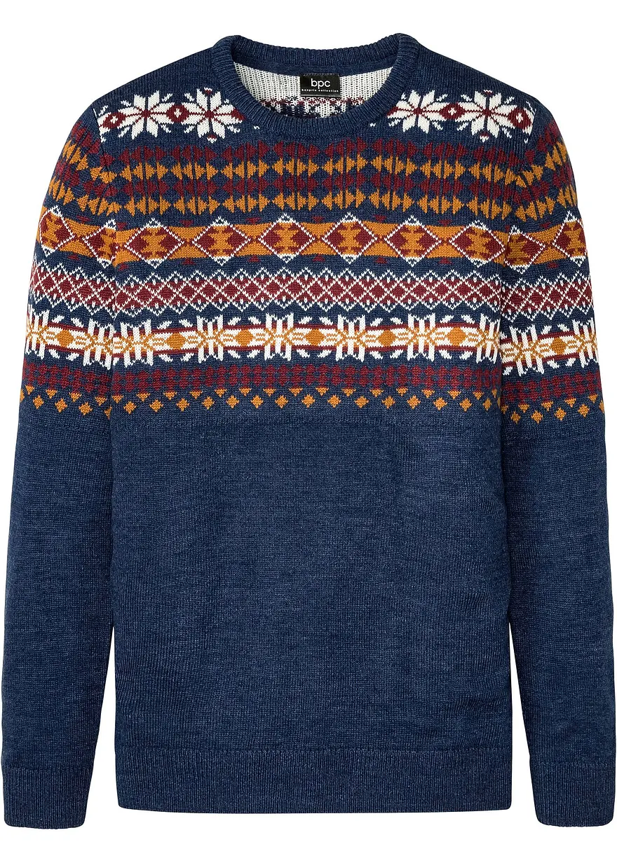 Norweger-Pullover in blau von vorne - bonprix
