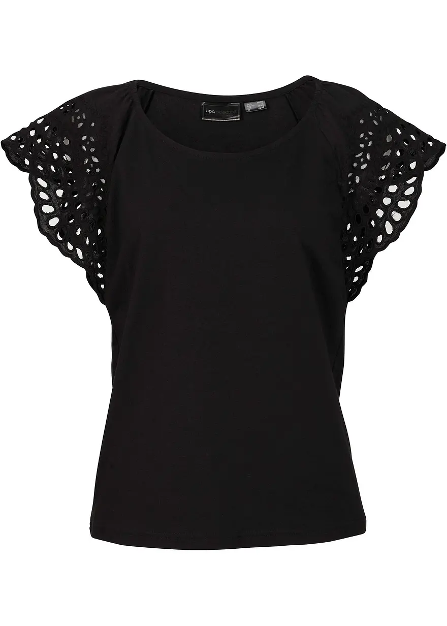 Shirt mit Lochstickerei in schwarz von vorne - bonprix