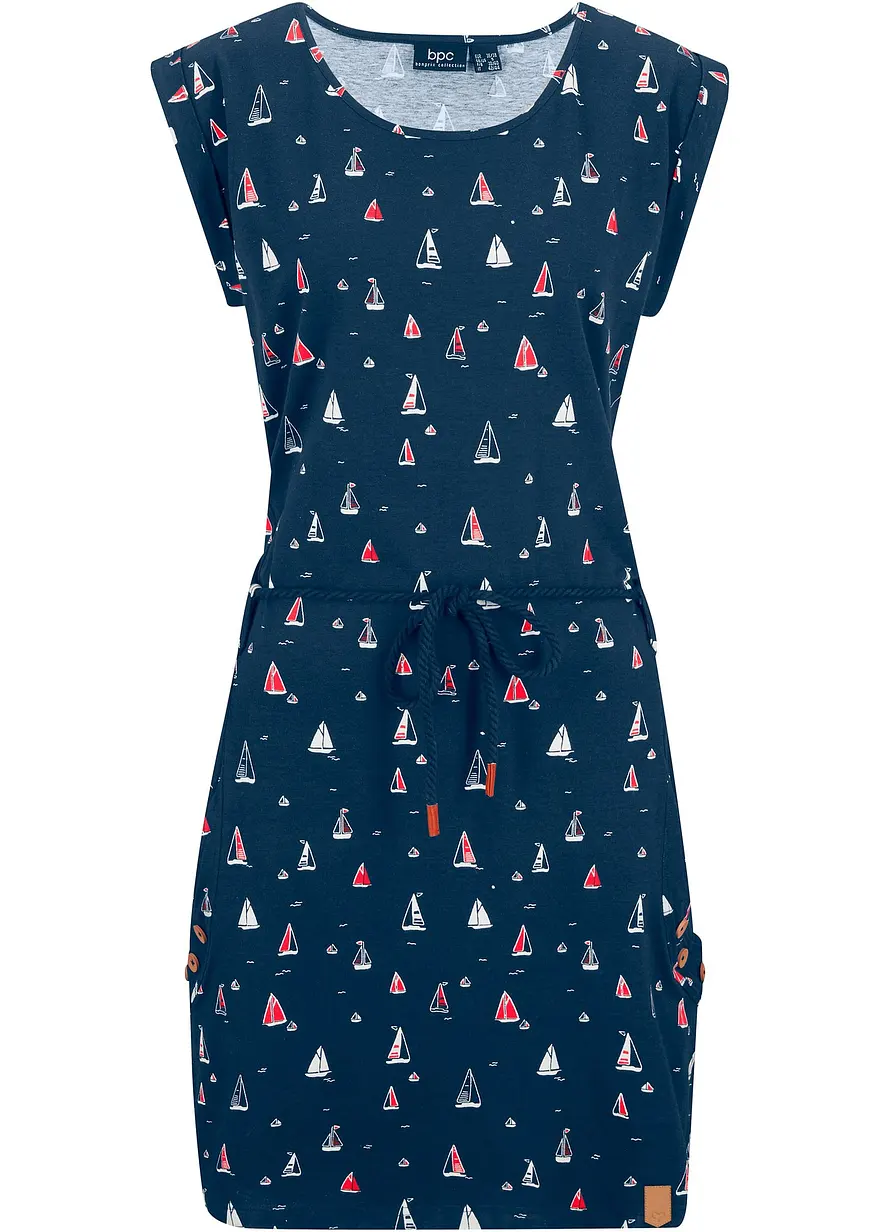 Shirtkleid mit Flügelärmeln und Druck in blau von vorne - bonprix