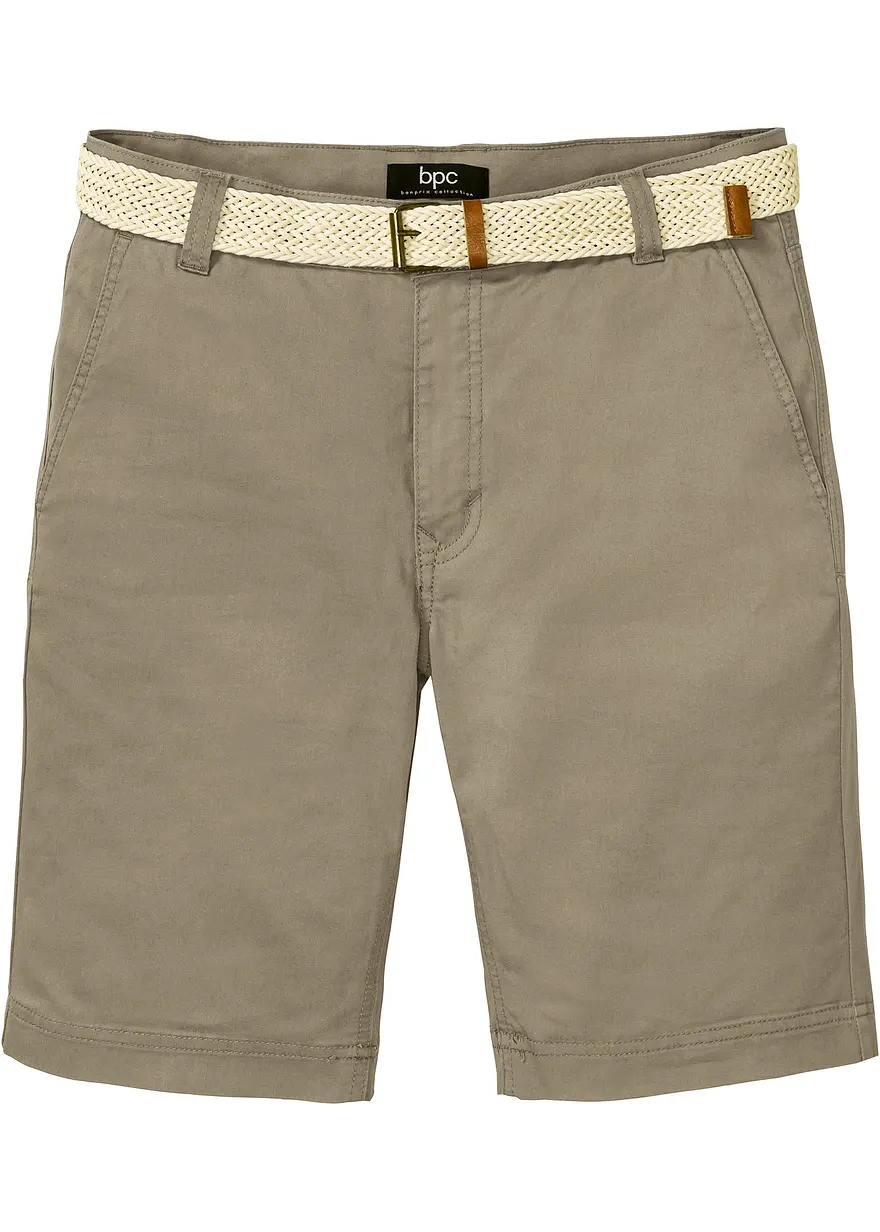 Stretch-Chino-Bermuda mit Gürtel, Regular Fit in grün von vorne - bonprix