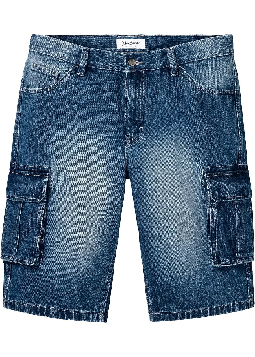 Cargo-Jeans-Bermuda, Relaxed Fit in blau von vorne - bonprix