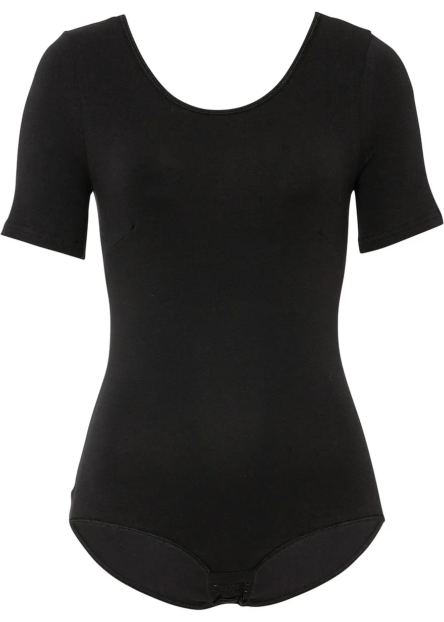 Halbarm Body mit Baumwolle in schwarz von vorne - bonprix