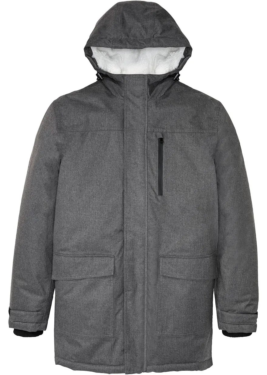 wasserdichte Funktions-Jacke mit Teddyfleece in grau von vorne - bonprix