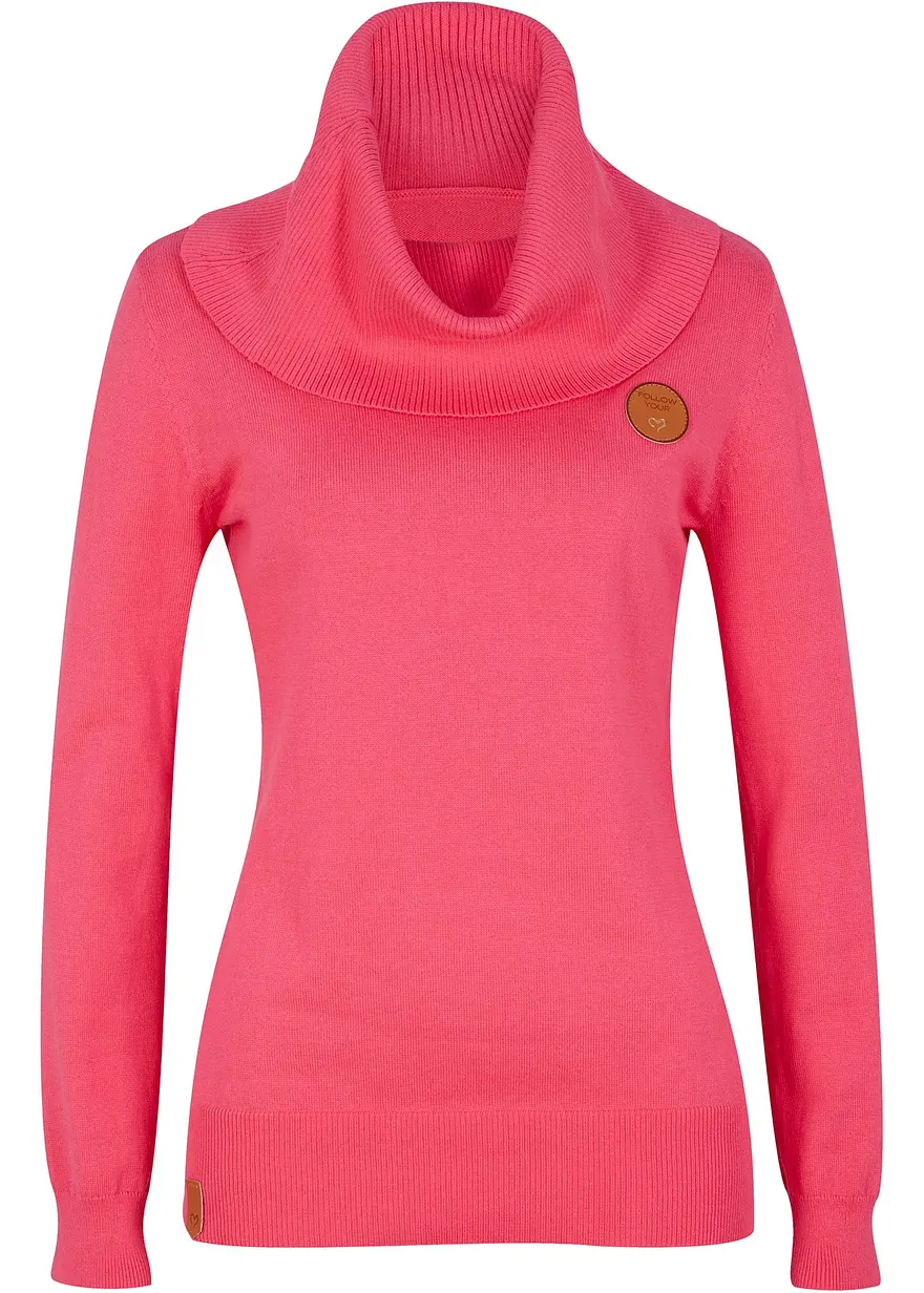 Feinstrickpullover mit weitem Kragen in pink von vorne - bonprix