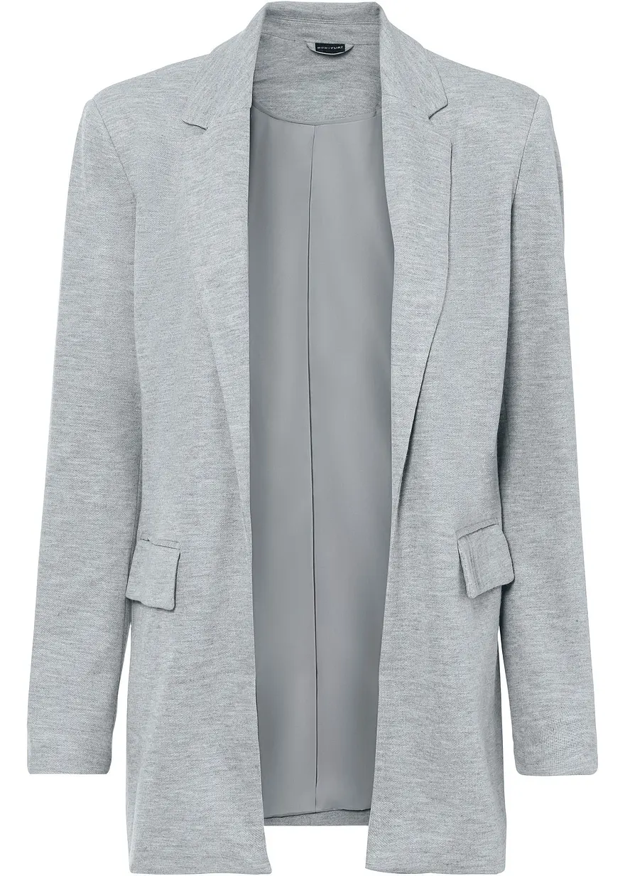 Langer Jersey-Blazer mit Taschen in grau von vorne - bonprix