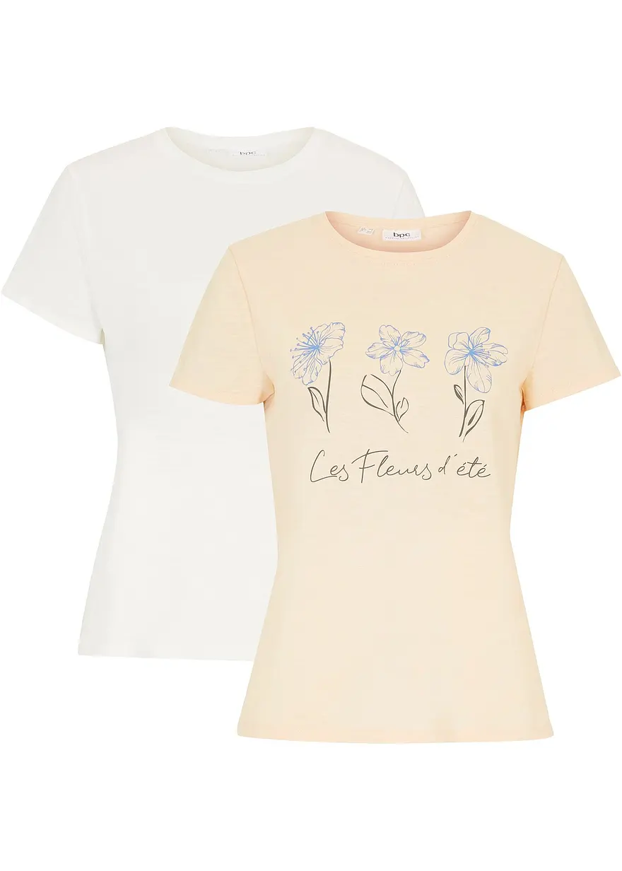 Basic T-Shirt mit Druck (2er Pack) in orange von vorne - bonprix