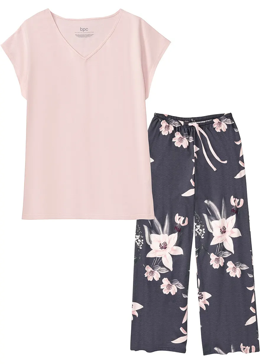 Pyjama mit weiter Hose in rosa von vorne - bonprix