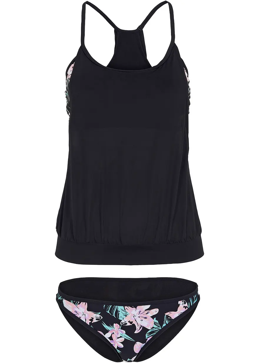 Oversize-Tankini (2-tlg. Set) im Lagenlook in schwarz von vorne - bonprix