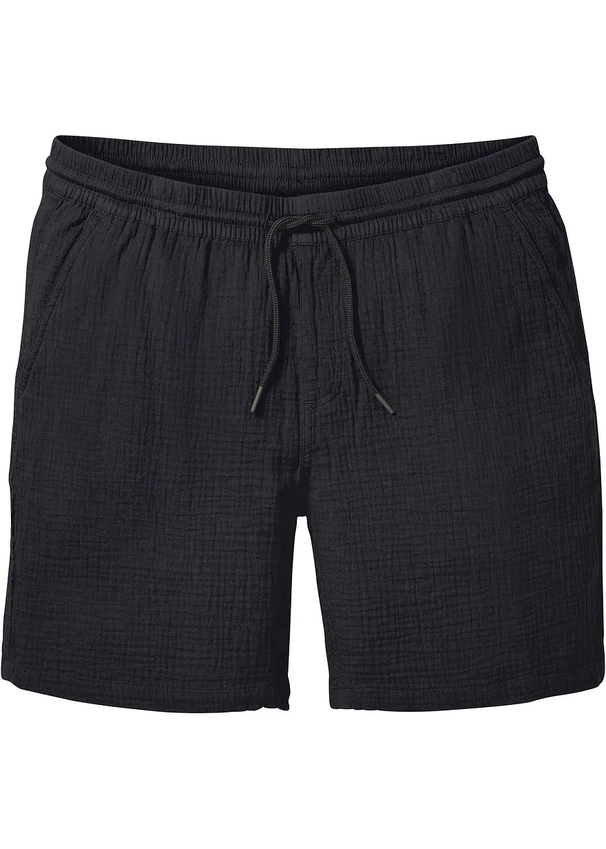 Musselin-Shorts aus reiner Baumwolle, Regular Fit in schwarz von vorne - bonprix