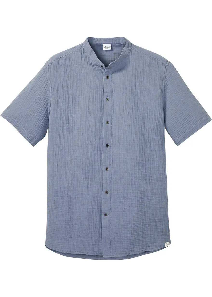 Musselin-Kurzarmhemd in blau von vorne - bonprix