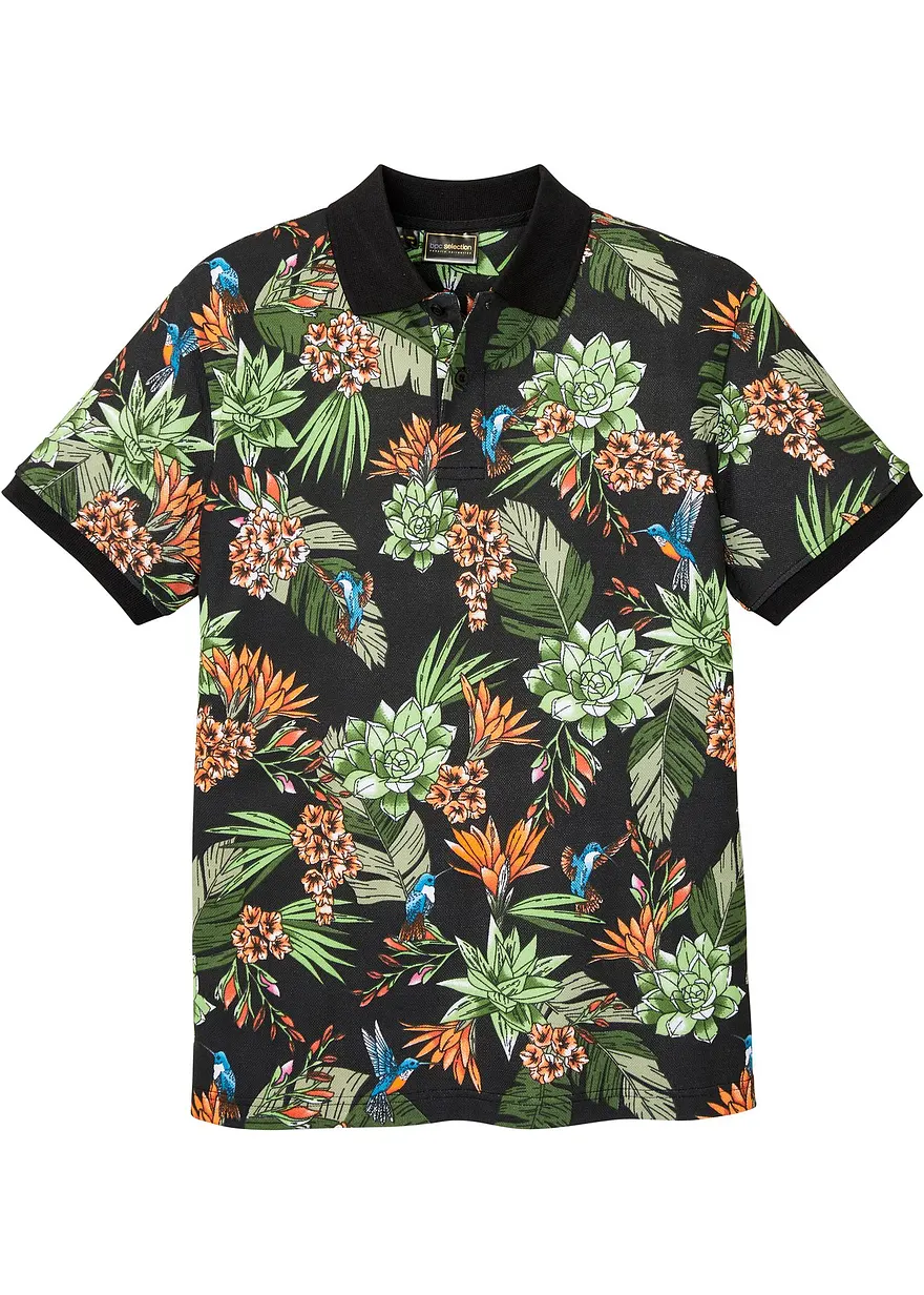 Piqué-Poloshirt aus reiner Baumwolle in schwarz von vorne - bonprix