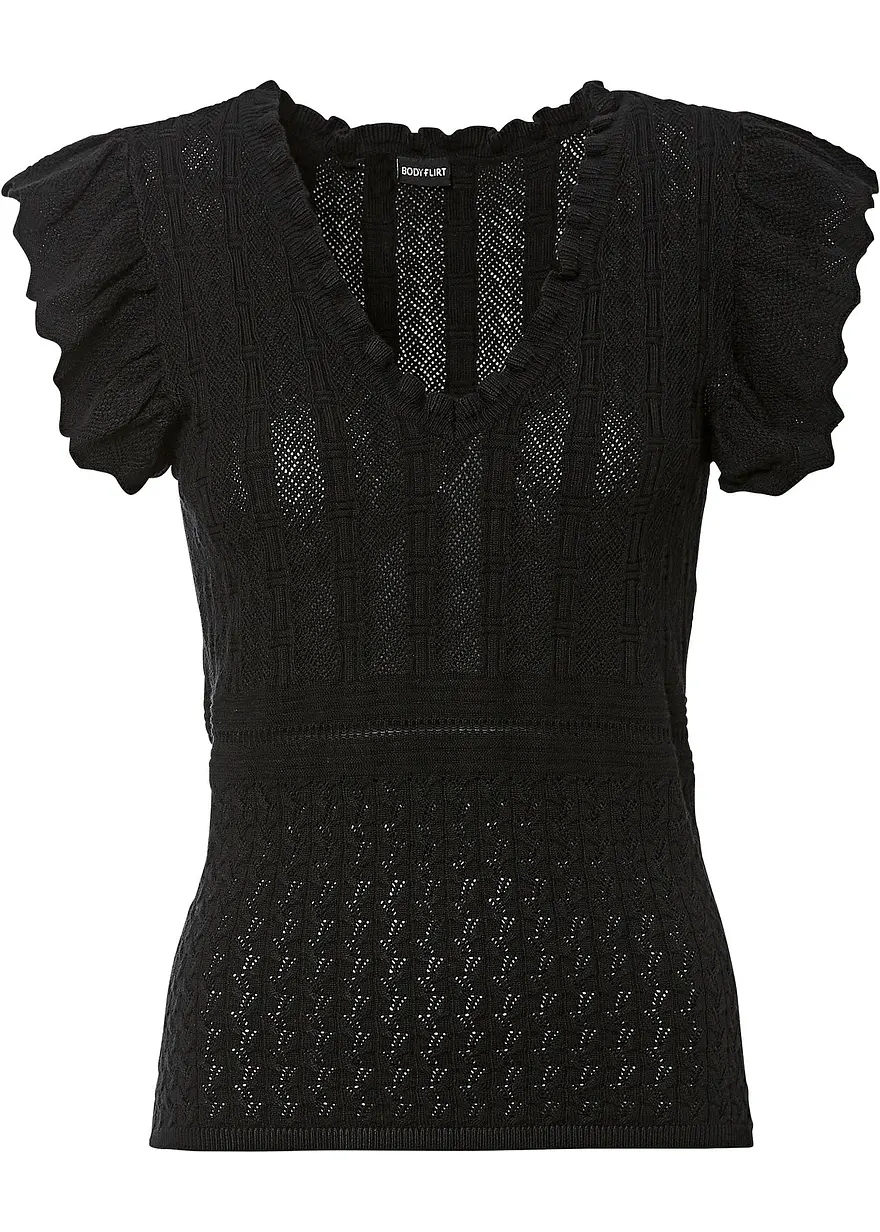 Ajour knit Shirt in schwarz von vorne - bonprix