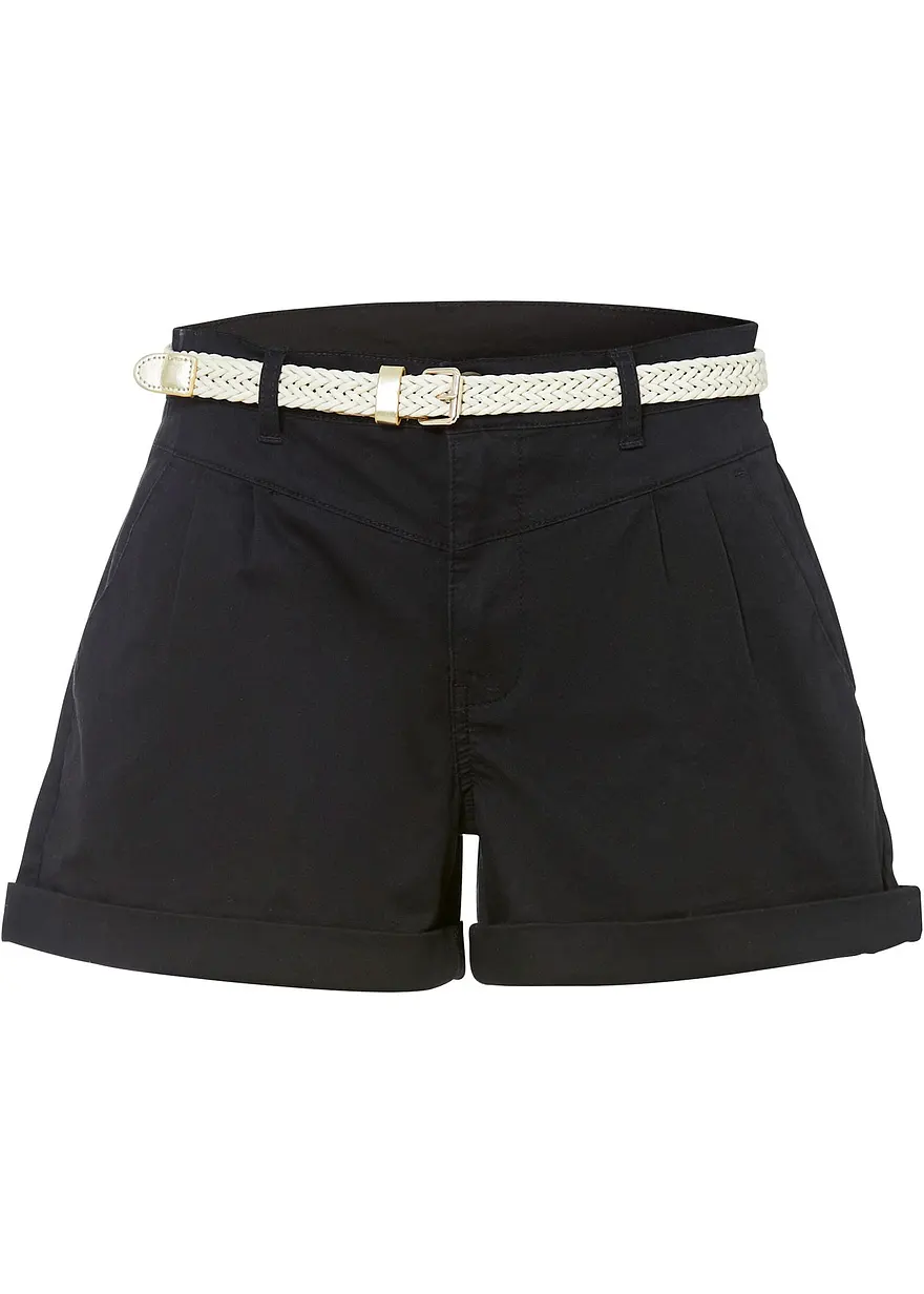 Shorts mit Gürtel in schwarz von vorne - bonprix