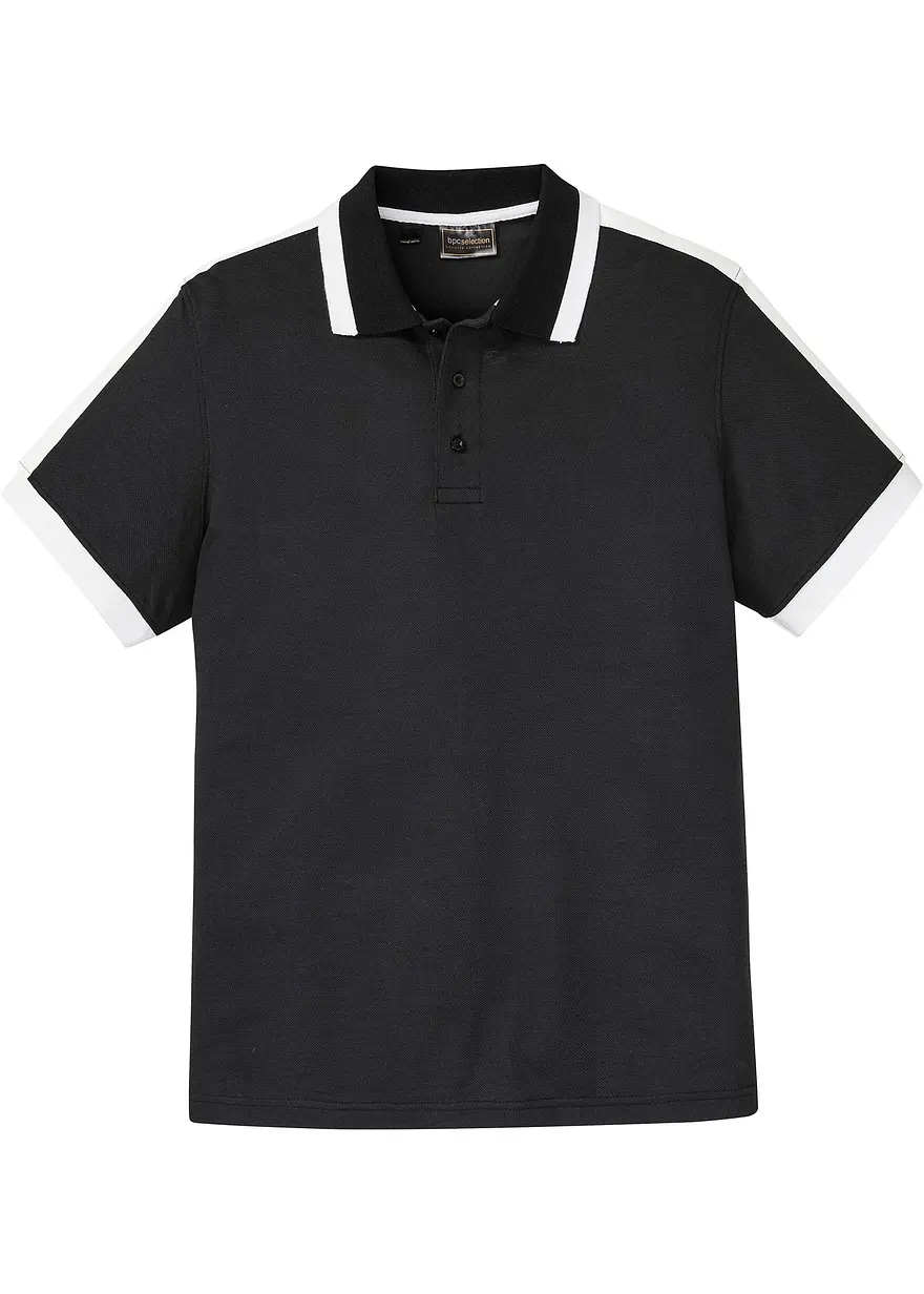 Piqué-Poloshirt aus reiner Bio-Baumwolle in schwarz von vorne - bonprix