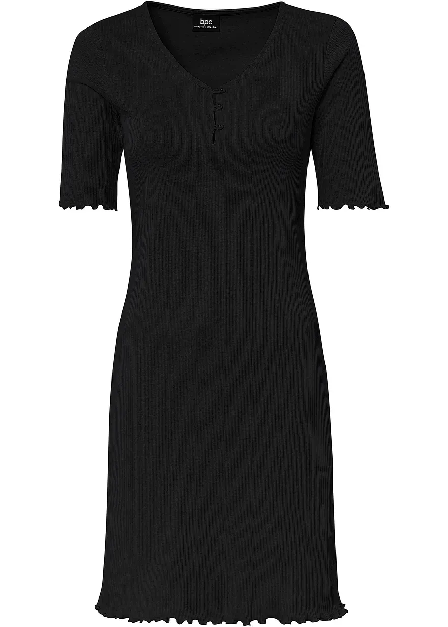 Ripp-Kleid mit Knopfleiste in schwarz von vorne - bonprix