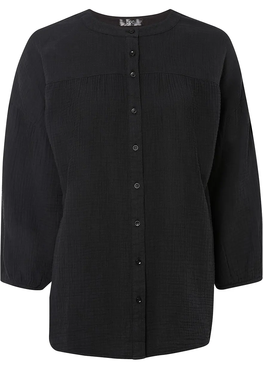 Oversize-Bluse aus Musselin in schwarz von vorne - bonprix