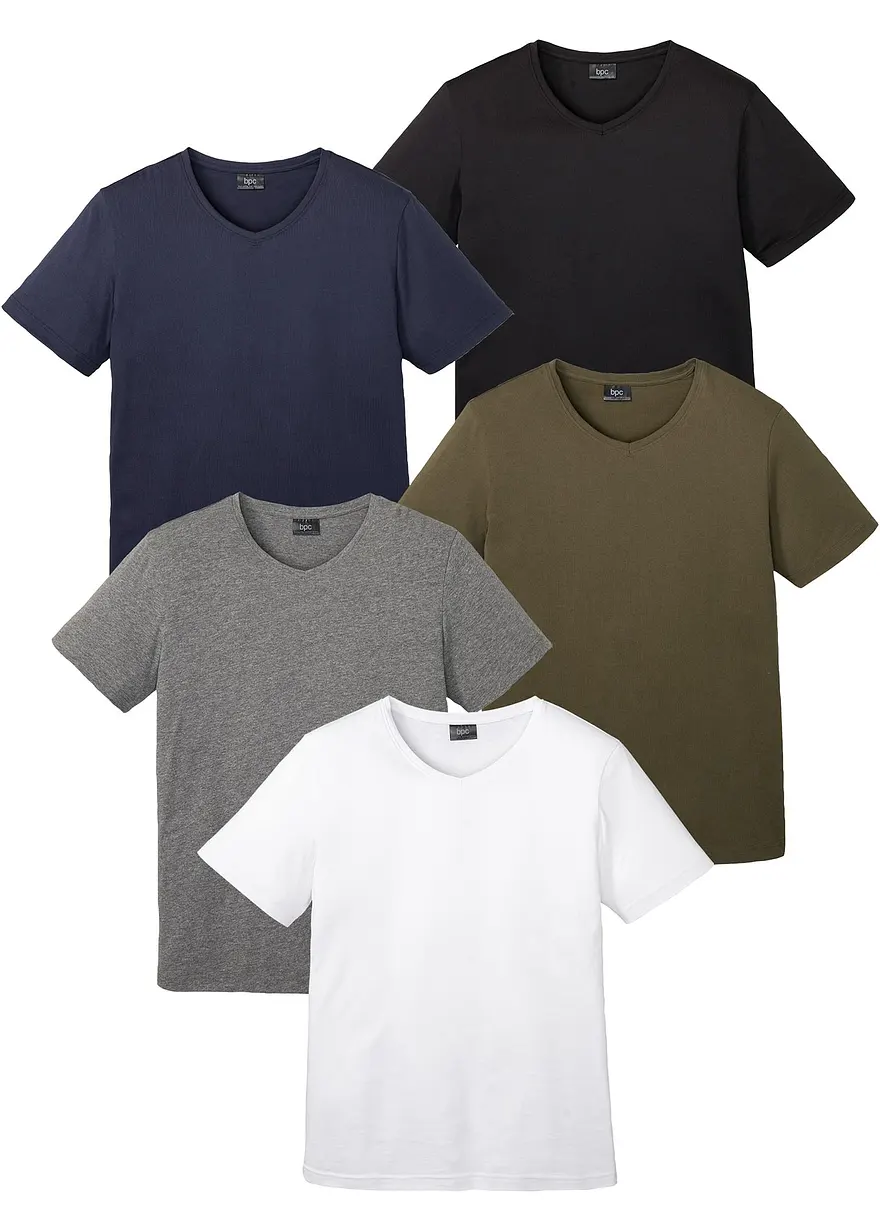 T-Shirt mit V-Ausschnitt (5er Pack) in weiß von vorne - bonprix