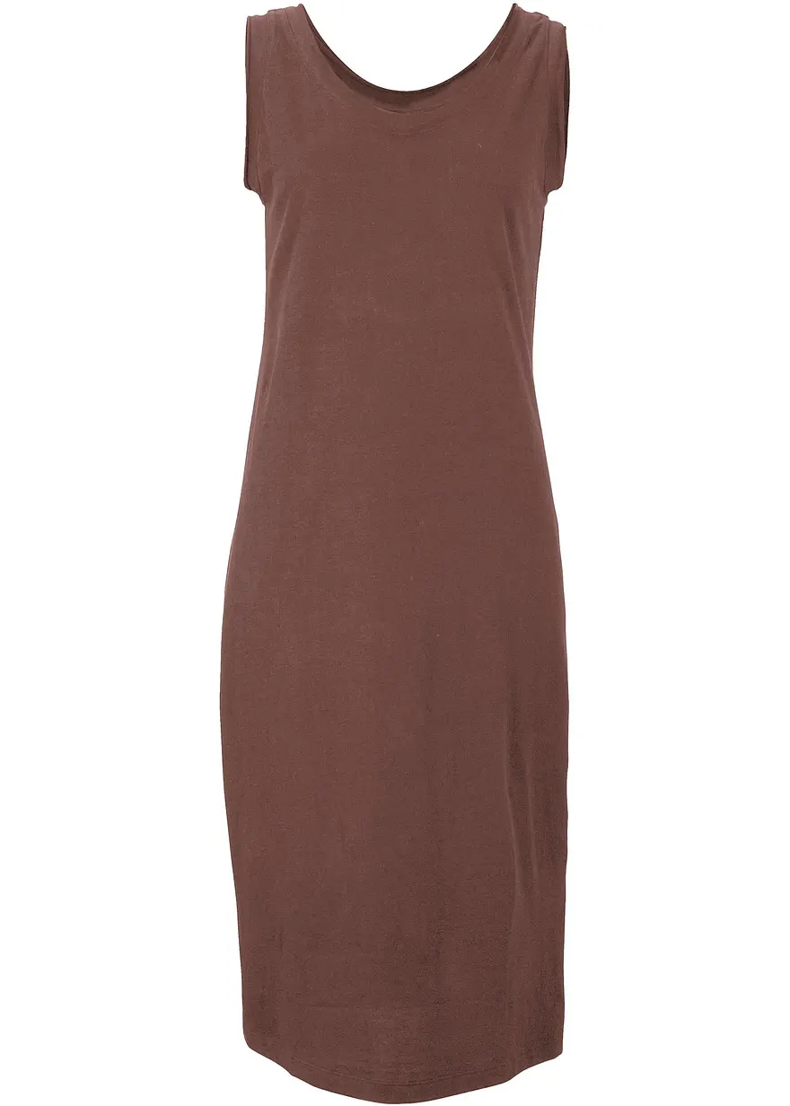 Jerseykleid mit Schlitz aus reiner Bio-Baumwolle in braun von vorne - bonprix