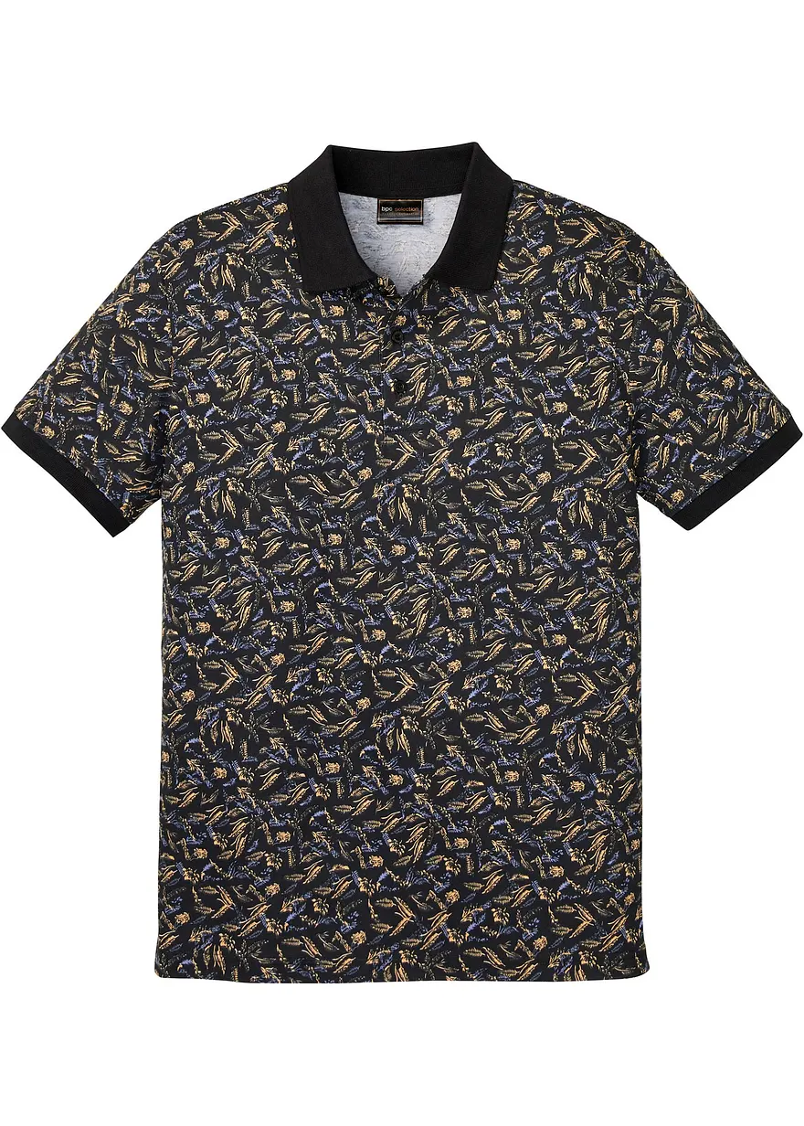 Poloshirt aus reiner Baumwolle in schwarz von vorne - bonprix