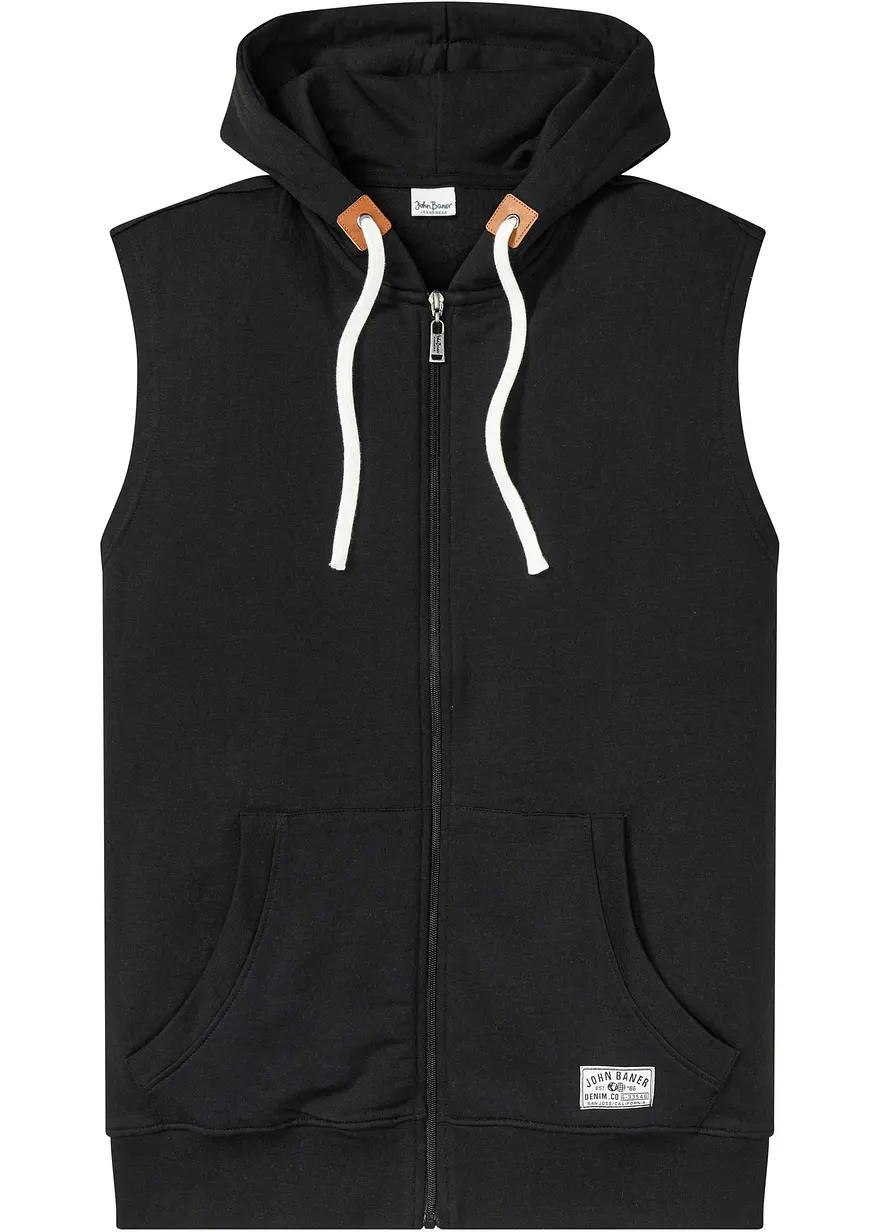 Kapuzen-Sweatweste aus weichem Baumwoll-Mix in schwarz von vorne - bonprix