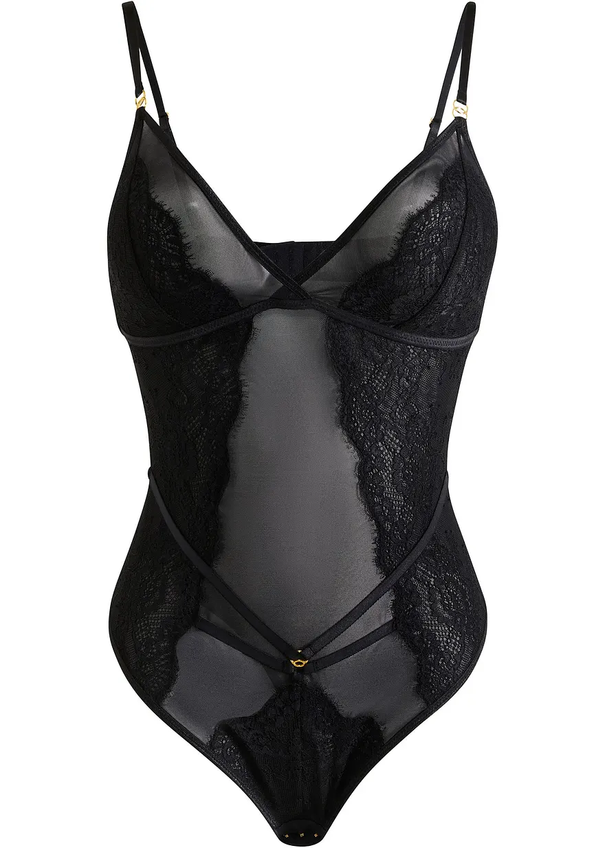 Stringbody ohne Bügel in schwarz von vorne - bonprix