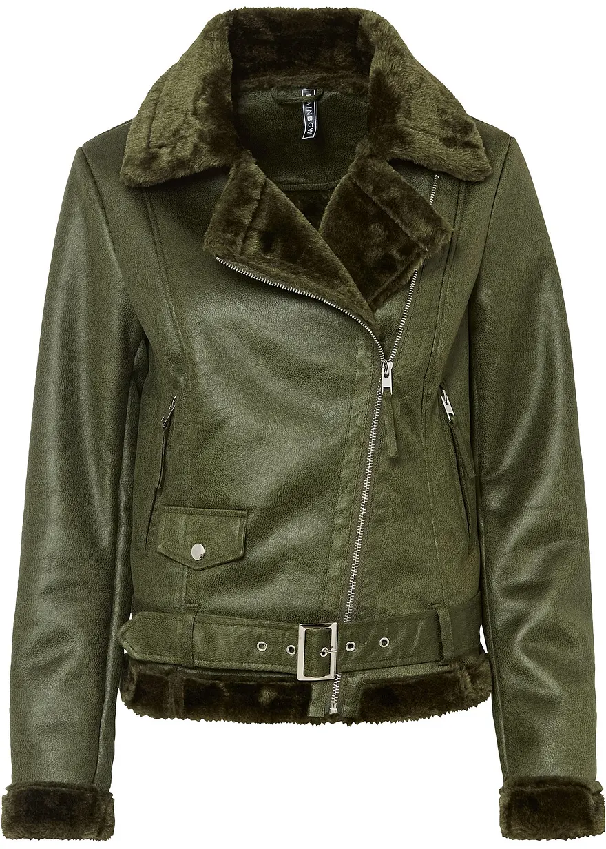 Biker-Jacke in grün von vorne - bonprix