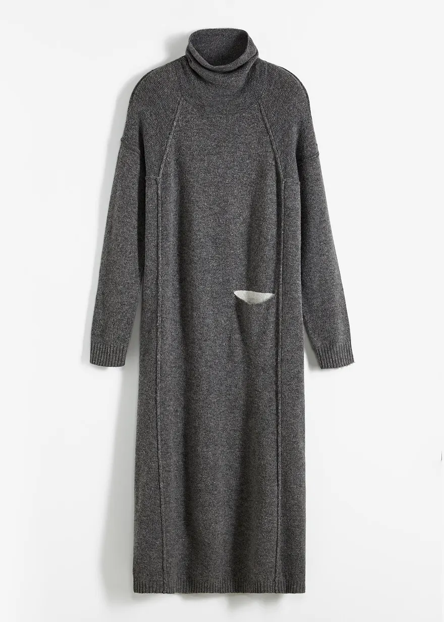 Strickkleid mit Rollkragen in grau von vorne - bonprix