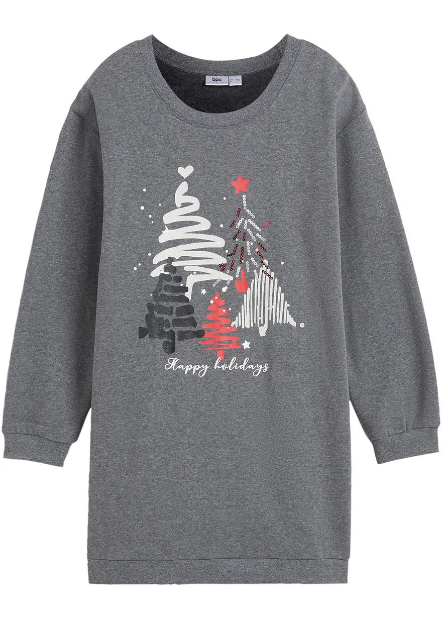 Sweatkleid mit Pailletten in grau von vorne - bonprix