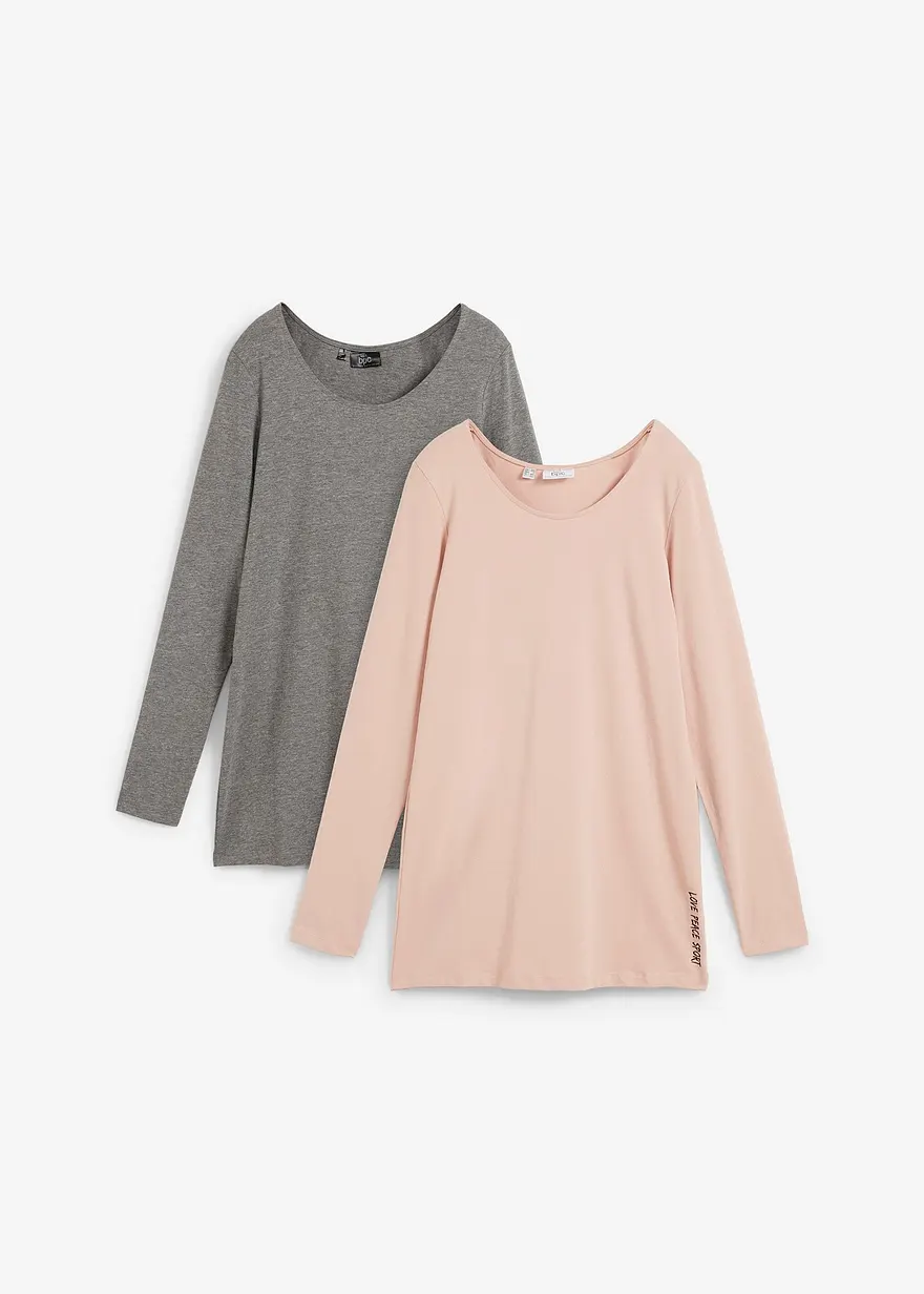 Longshirt mit Bio-Baumwolle (2er Pack) in grau von vorne - bonprix