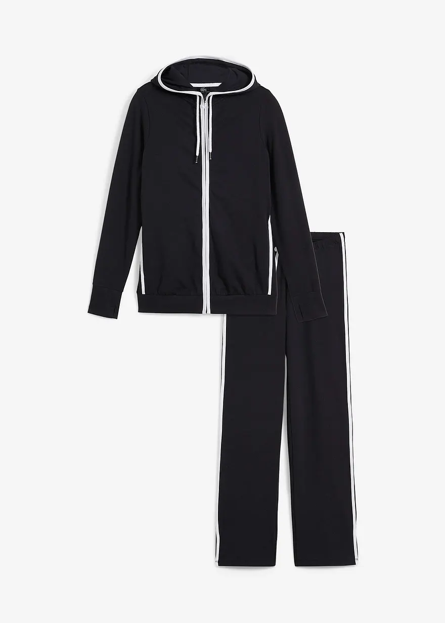 Stretch-Jogginganzug aus Baumwolle (2-tlg.Set) in schwarz von vorne - bonprix