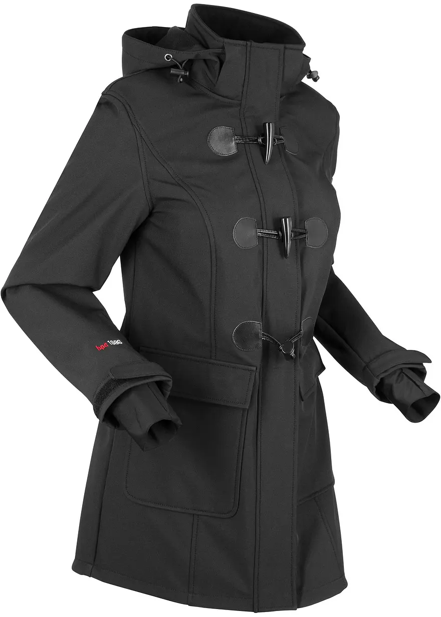wasserabweisende Duffle-Jacke aus Softshell in schwarz von der Seite - bonprix