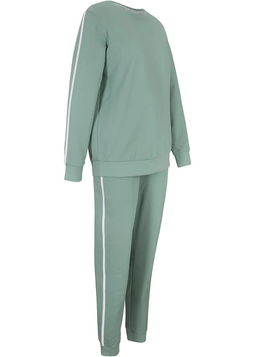 Jogginganzug aus reiner Baumwolle (2-tlg.Set) in grün von vorne - bonprix