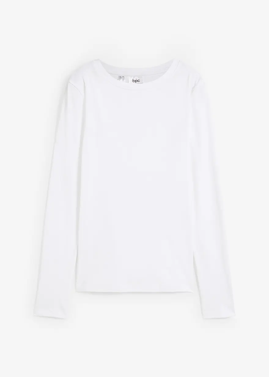 Langarmshirt aus reiner Bio-Baumwolle in weiß von vorne - bonprix