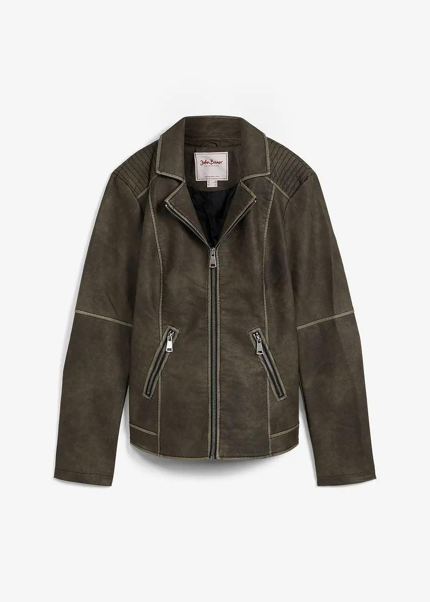 Lederimitatjacke in gewaschener Optik in braun von vorne - bonprix