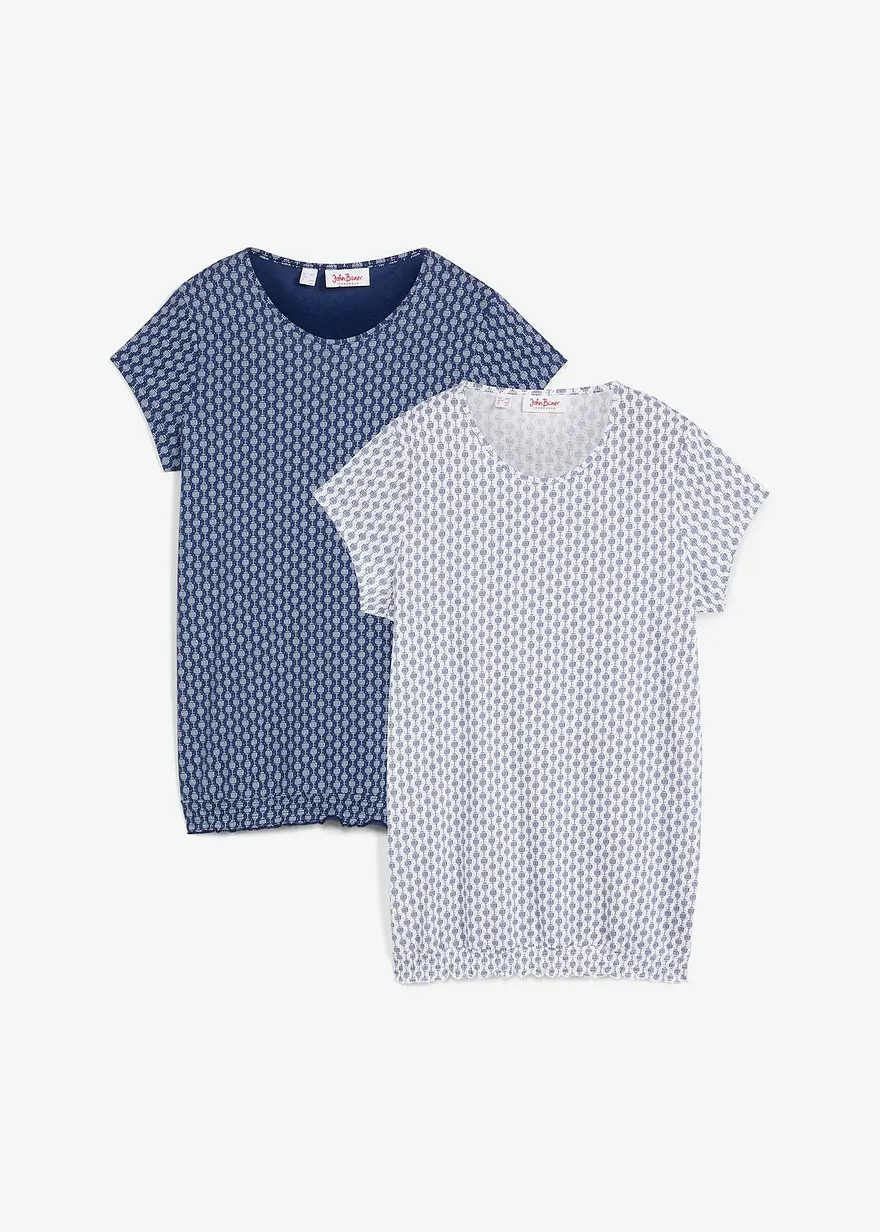 Shirt, Doppelpack, bedruckt, Mini-Arm in weiß von vorne - bonprix