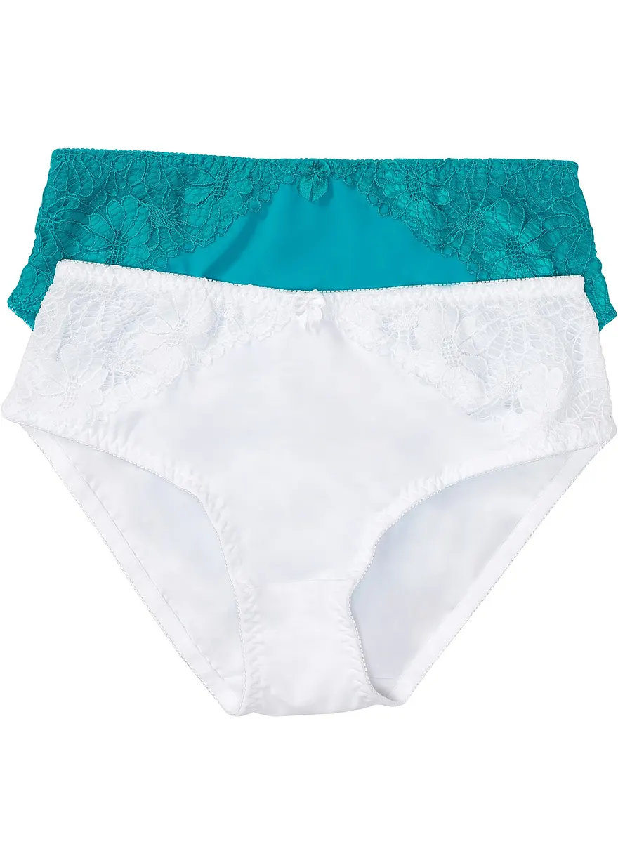 Maxislip mit Spitze (2er Pack) in weiß von vorne - bonprix