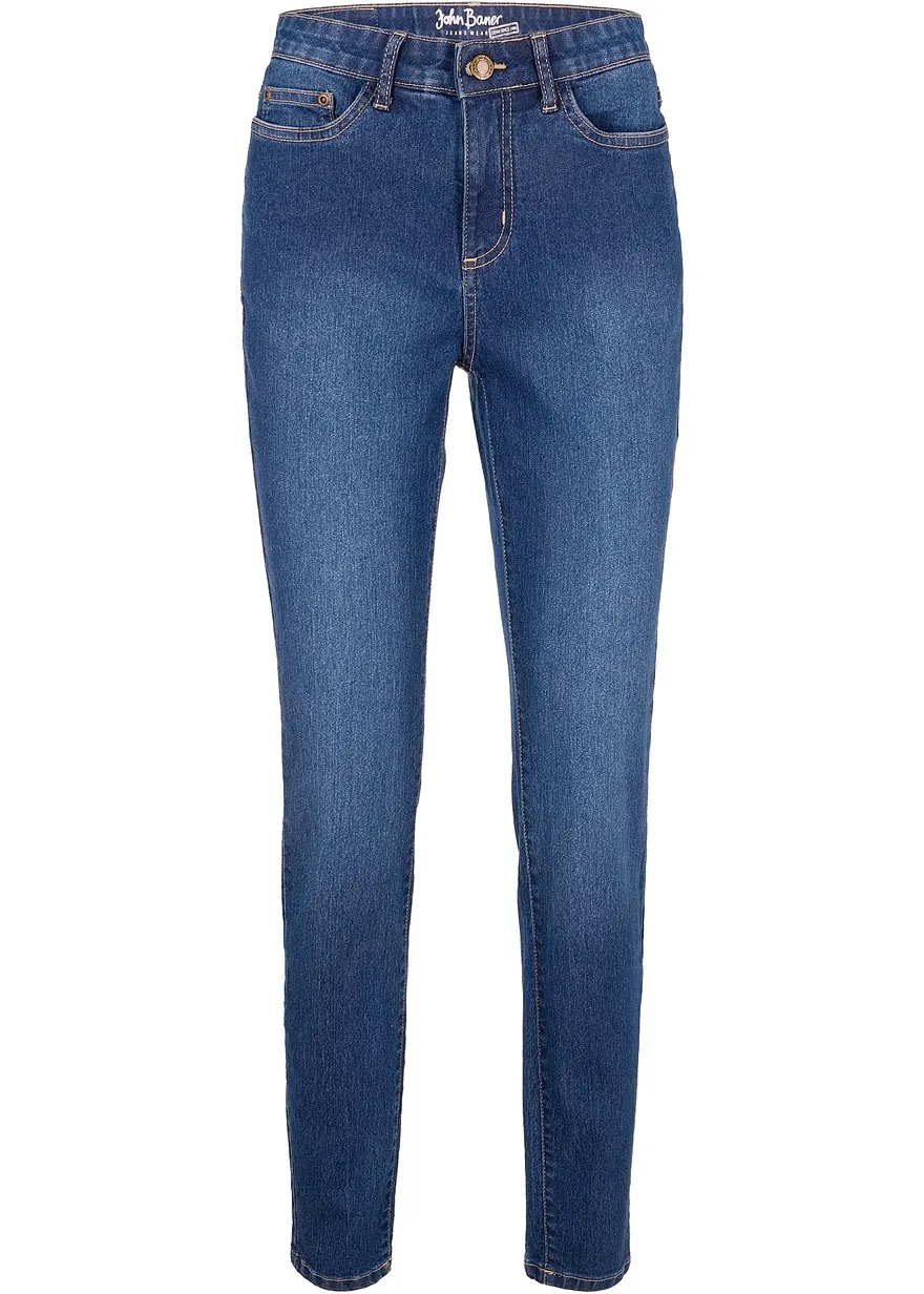 Skinny Jeans Mid Waist, Stretch in blau von vorne - bonprix