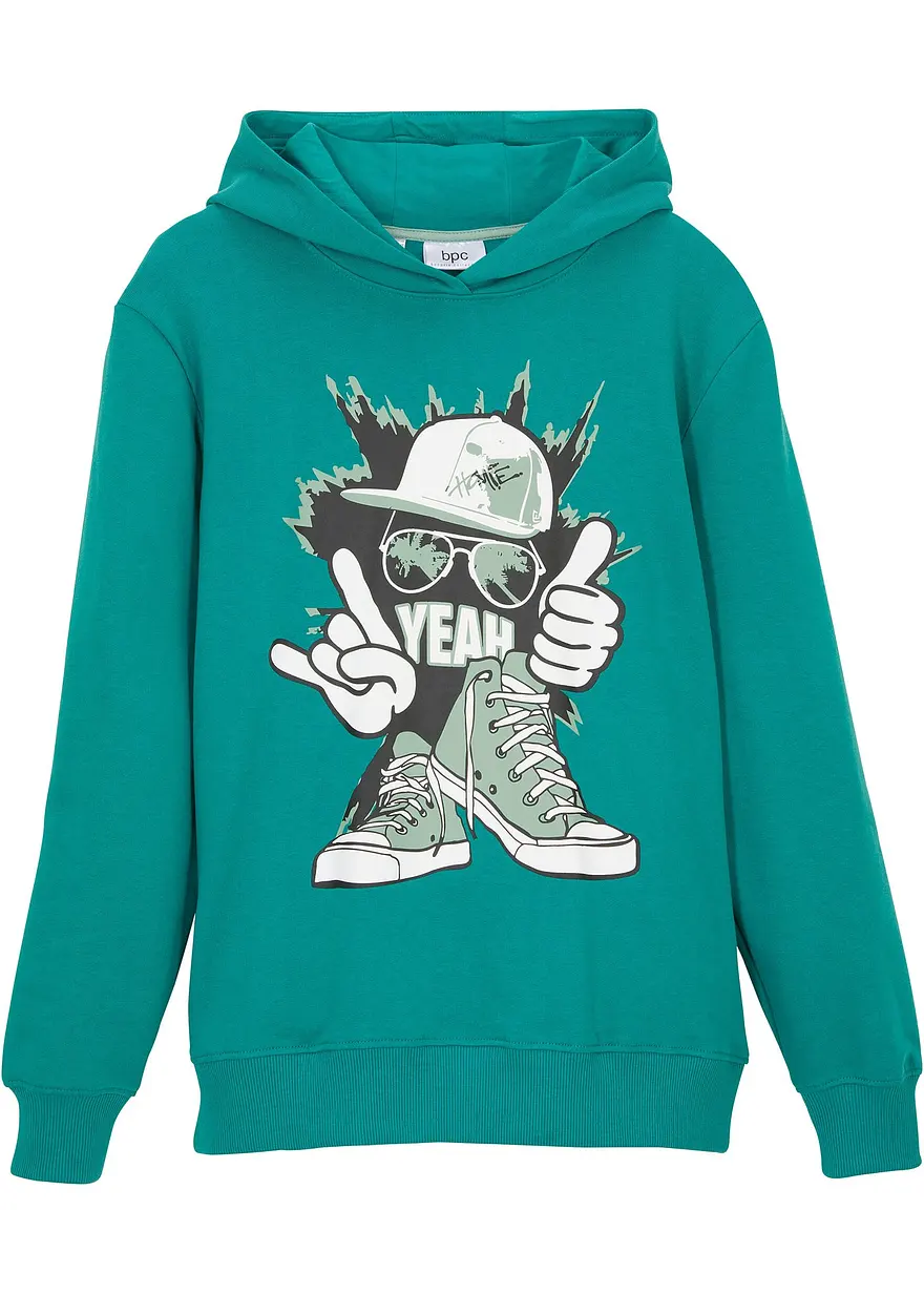 Hoodie aus weichem Baumwoll-Mix in petrol von vorne - bonprix