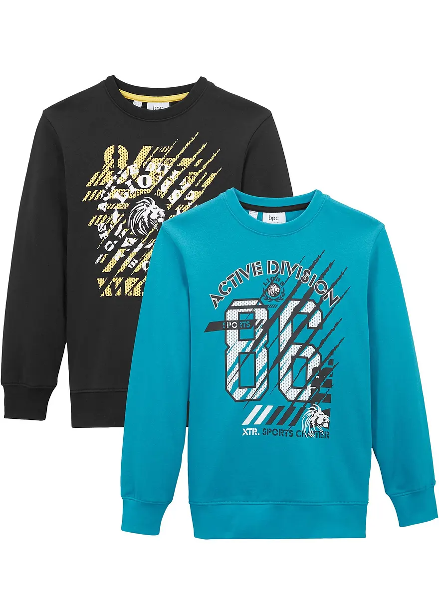 Sweatshirt aus reiner Bio-Baumwolle (2er-Pack) in schwarz von vorne - bonprix