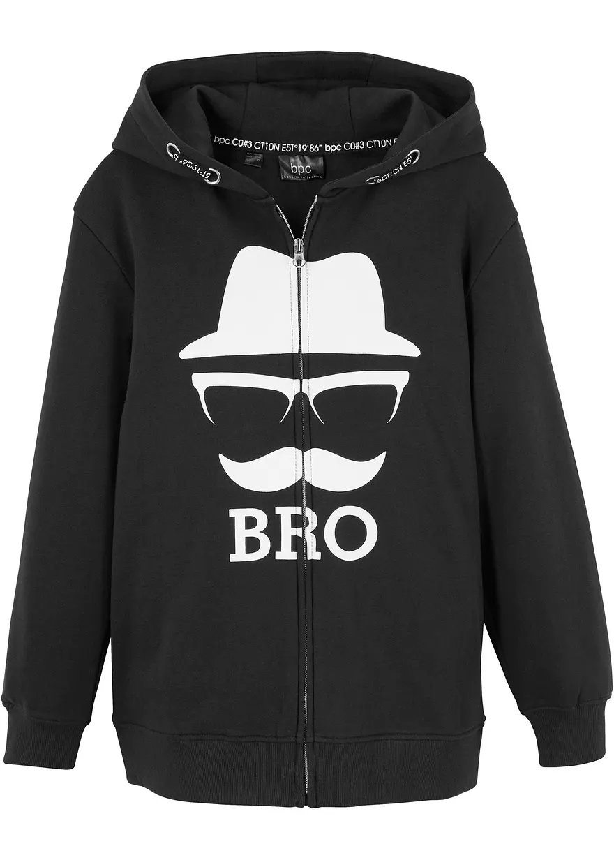 Jungen Kapuzensweatshirt mit coolem Druck aus Bio-Baumwolle in schwarz von vorne - bonprix