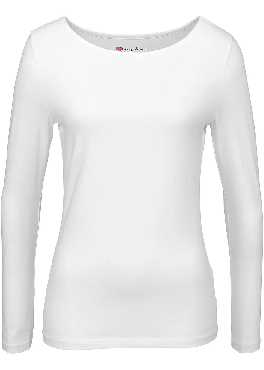 Figurbetontes Langarmshirt in weiß von vorne - bonprix