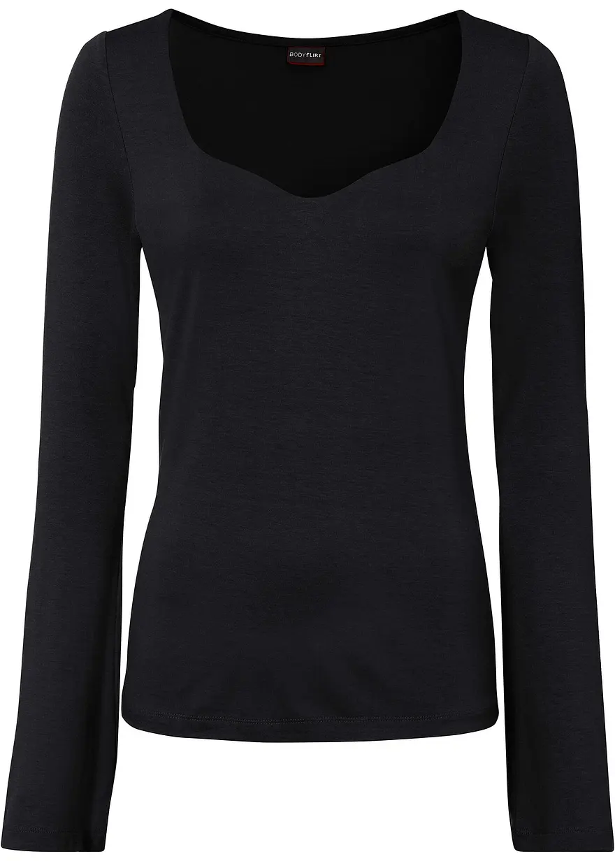 Langarmshirt aus Viskose-Mix in schwarz von vorne - bonprix