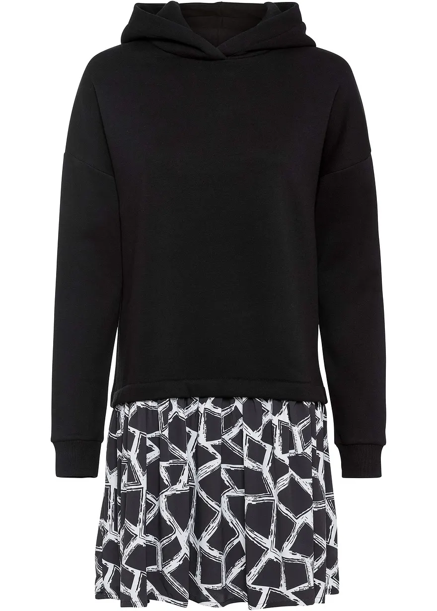 Sweatkleid in 2-in-1 Optik in schwarz von vorne - bonprix