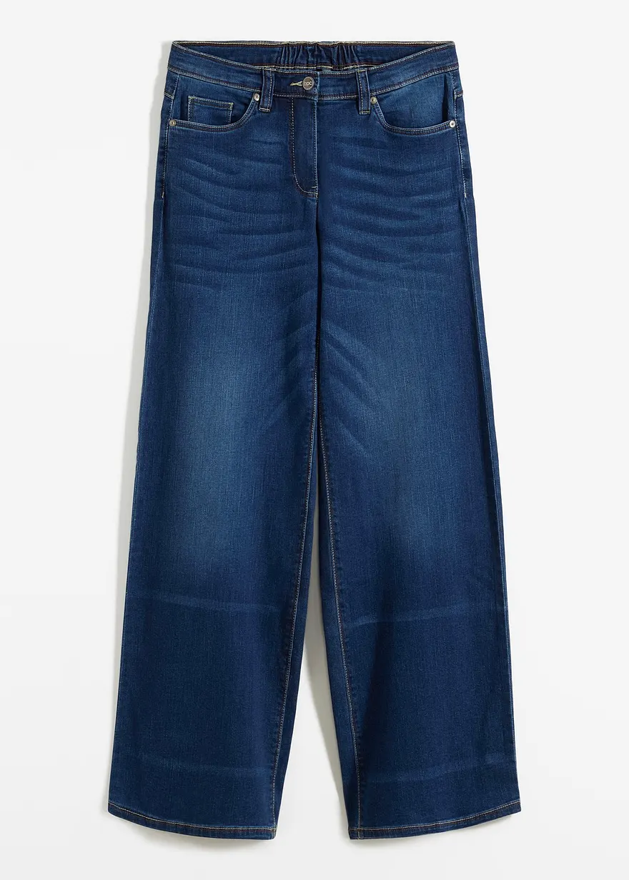 Wide-Leg-Jeans Mid Waist, Bequembund in blau von vorne - bonprix