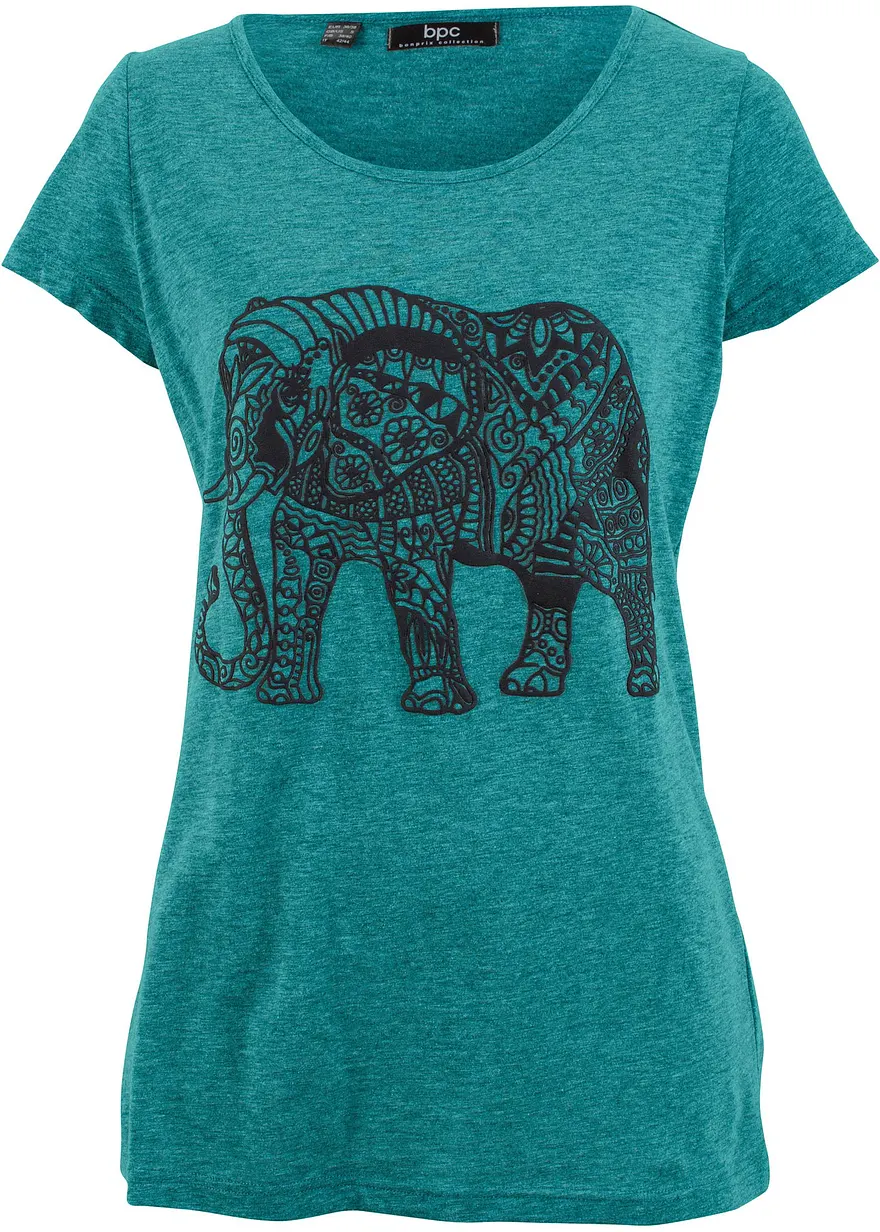 Shirt mit platziertem Print aus Bio-Baumwolle, kurzarm in petrol von vorne - bonprix