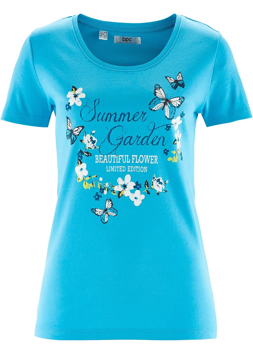 Baumwoll Shirt, Kurzarm in blau von vorne - bonprix